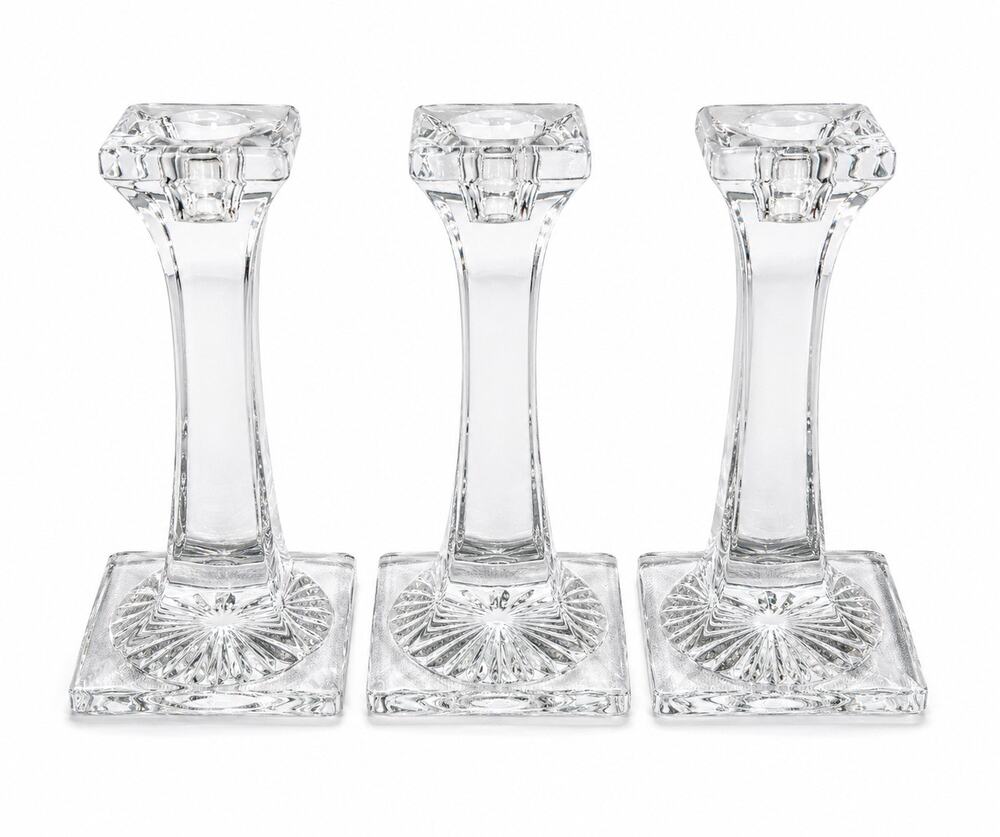 Vintage Clear Glass Candlestick Holders Set of 3 Square Base Taper Candle Holder